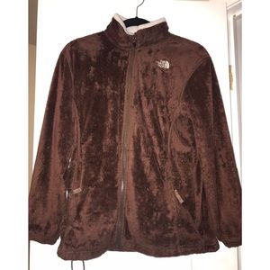 Brown fuzzy North Face coat
